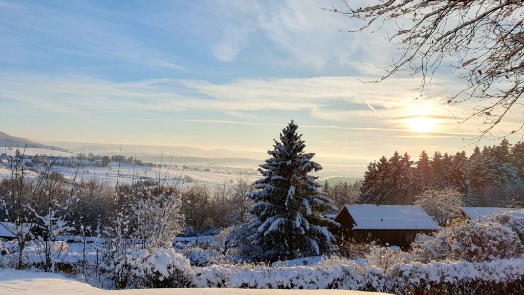 Winterlandschaft in Öfingen mit Blick auf die Baar | Haus Mohnblume | Winterurlaub auf der Baar